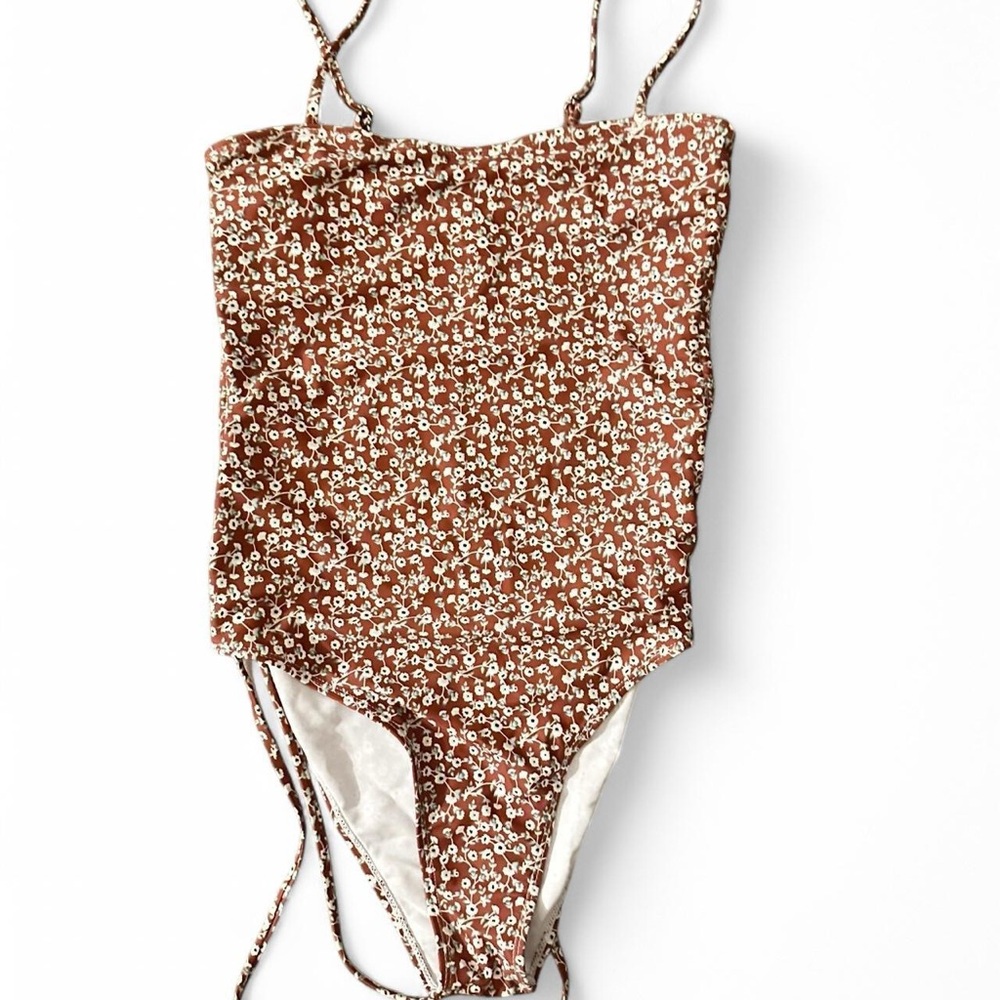 Floral One-Piece Swimsuit in Brown